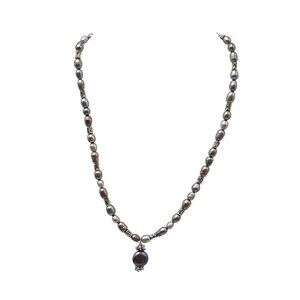 Purple Freshwater Pearl Necklace With Pendant Lobster Clasp Adjustable Chain